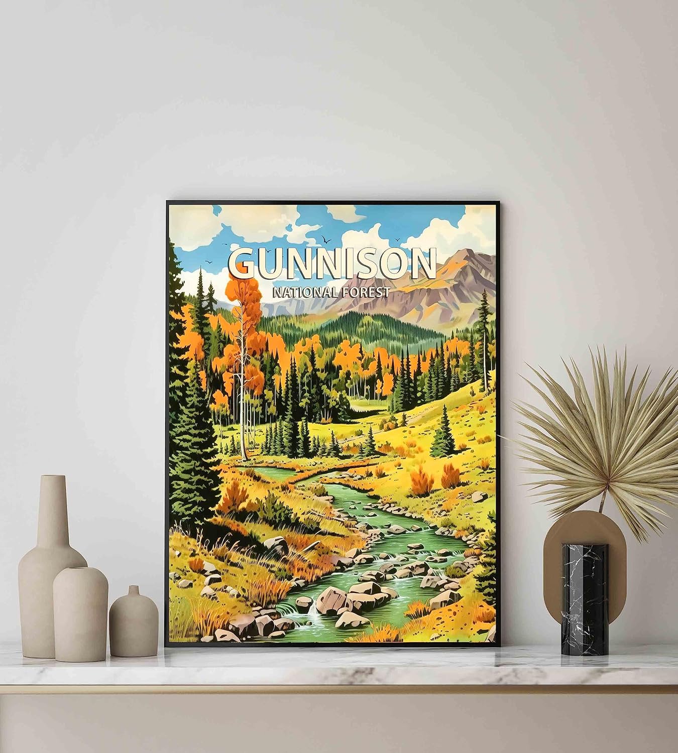 Gunnison National Forest Poster Art Print Retro Mountain Wall Art Poster Vintage Decor Nature Recreation Wilderness Wildlife Decoration, Outdoor Adventure Scenic Beauty Artwork. (Gunnison National