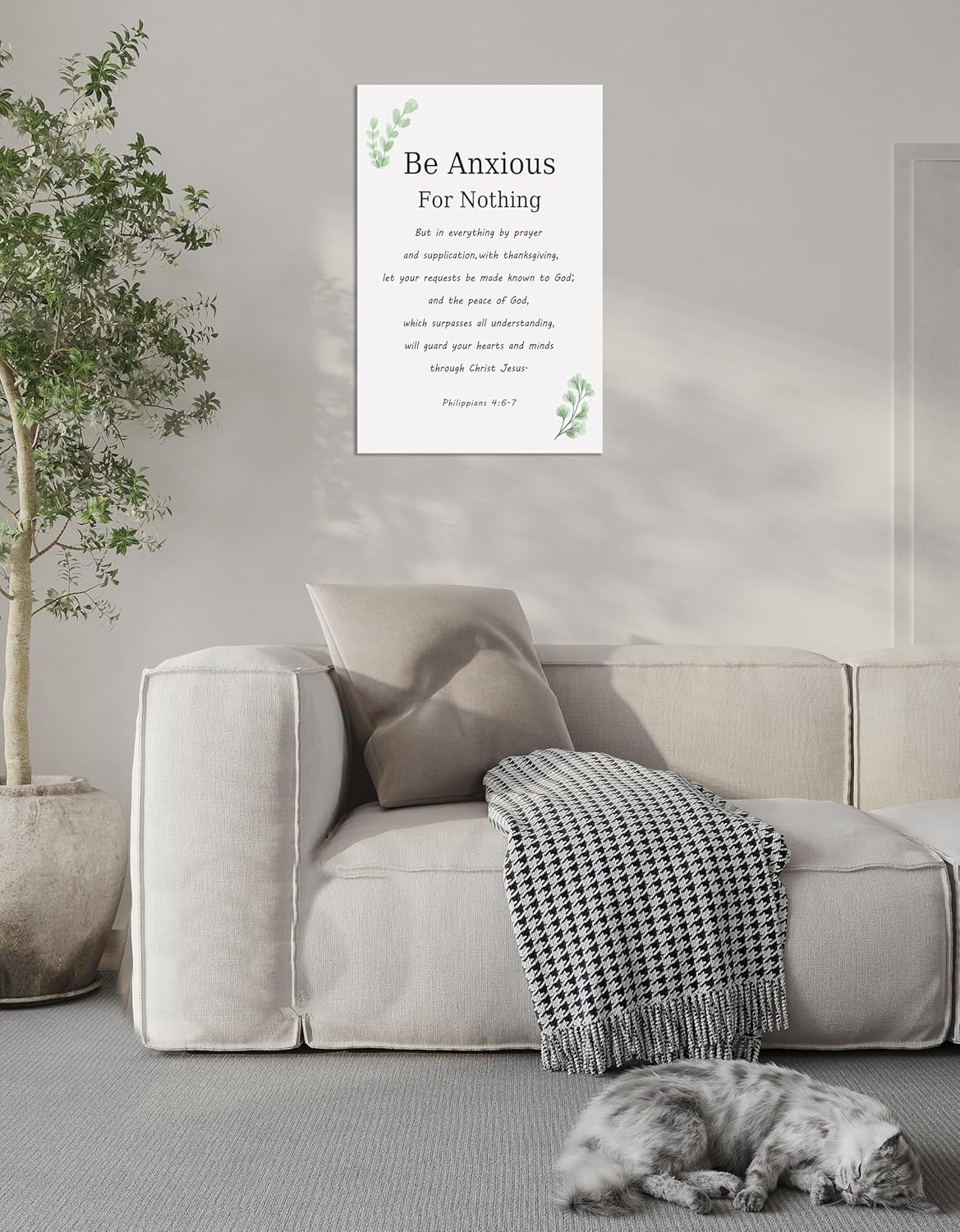 Inspirational Canvas Wall Art Philippians 4:6-7 Motivational Be Anxious for Nothing Quote Canvas Print Positive Christian Quotes Canvas Painting Office Home Wall Decor Framed[12''W X 18''H]