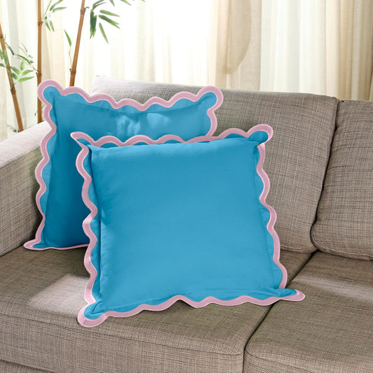 Folkulture Throw Pillow Covers | (18 x 18) Set of 2 Scallop Pillow Cover | Decorative Pillow Covers | Accent Throw Pillows or Outdoor Pillow | Cotton Pillow Covers Standard Size | Blue Throw Pillows