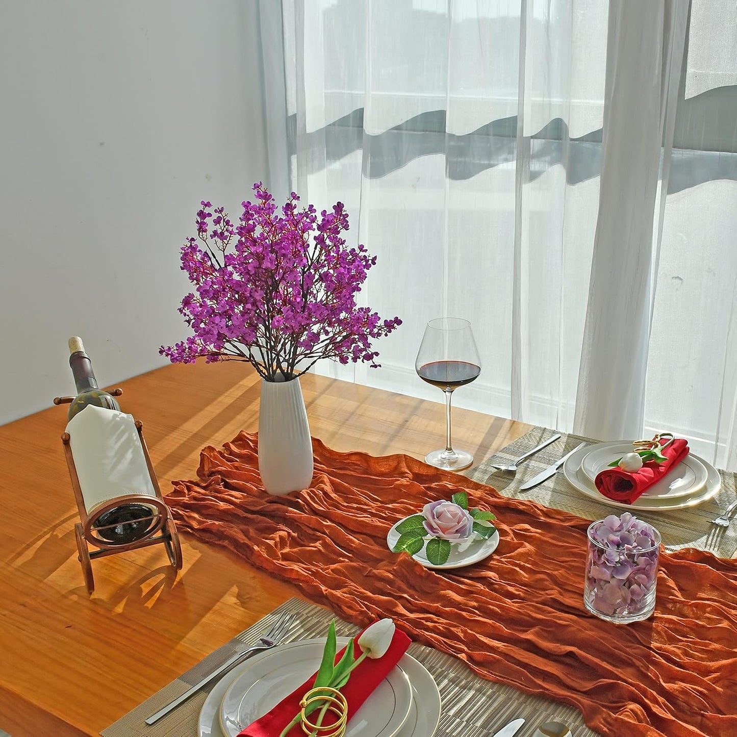 Mandy's Purple Artificial Baby’s Breath Flowers 6 Bundles Silk Gypsophila with Bendable Stems for Fall Centerpiece Wedding Decor and Table Arrangements