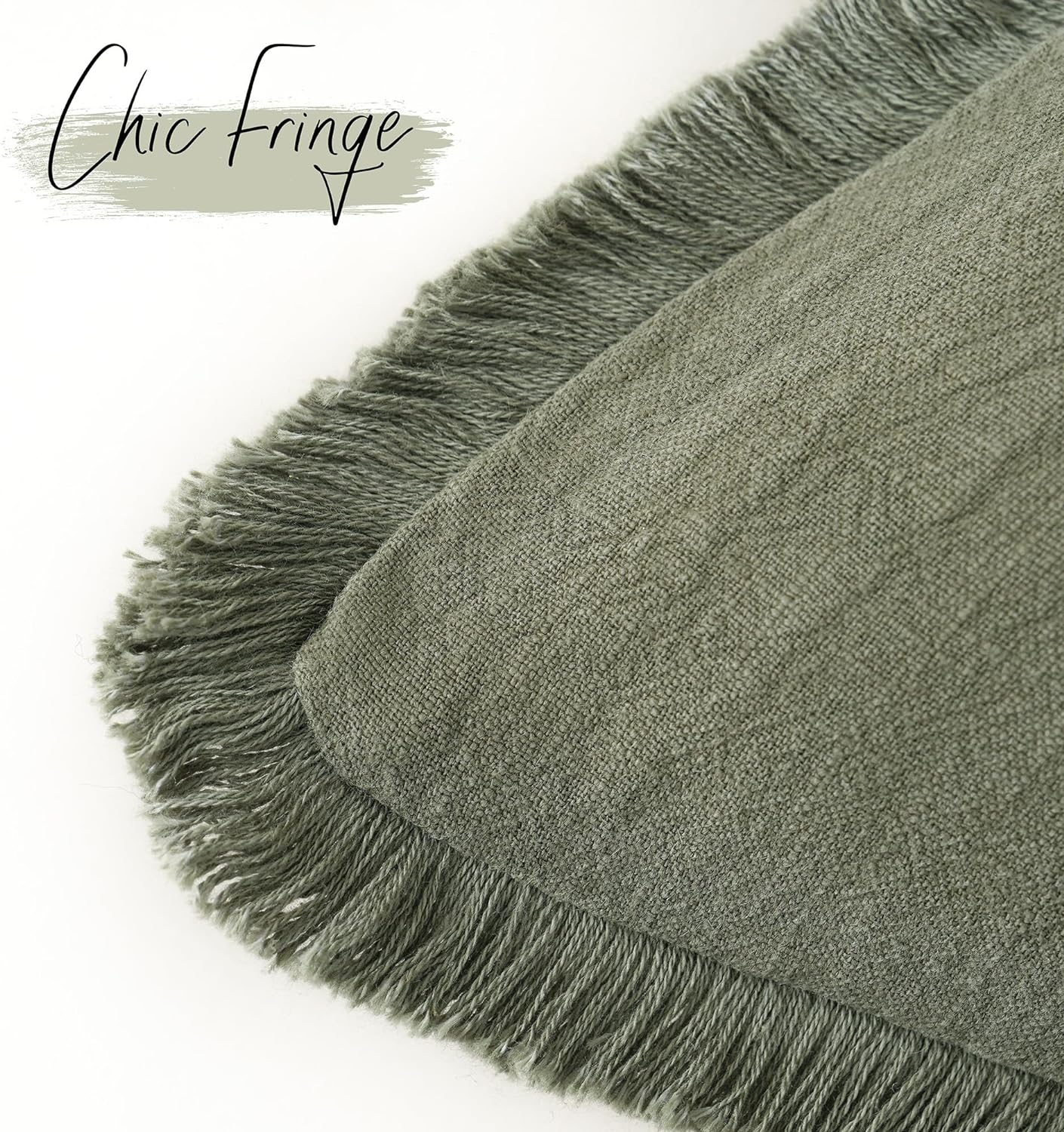 Foindtower Decorative Linen Fringe Throw Pillow Covers Cozy Boho Farmhouse Cushion Cover with Tassels Soft Accent Pillowcase for Chair Sofa Bed Living Room Home Decor, 24×24 Inch, 1PC, Olive Green