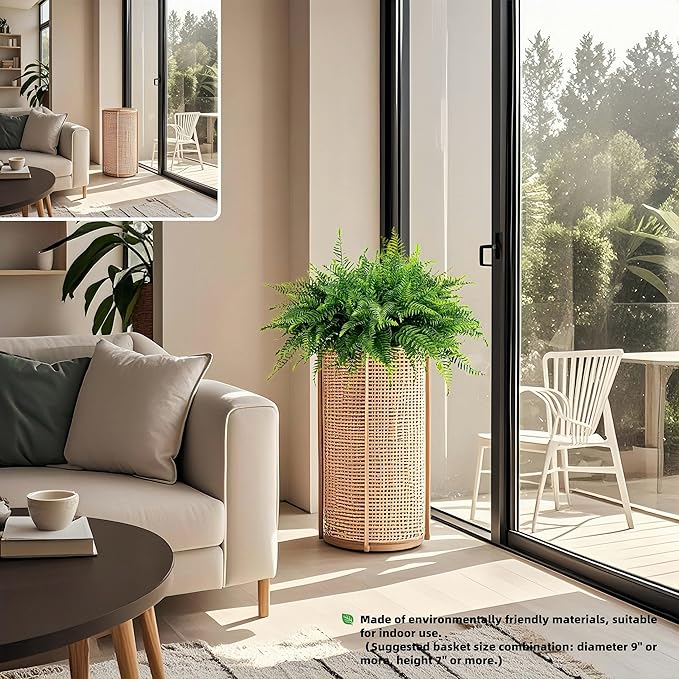 QIANYUN Fake Fern Outdoor Artificial Plants-2-Pack Artificial Outdoor Hanging Fern Faux Greenery UV Resistant Plastic Plants for Front Porch Living Room Garden Decor- Including Hanging Planters