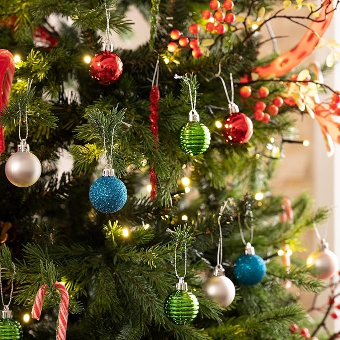 Valery Madelyn 1.57 Inches Small Christmas Tree Decorations Ornament Set for Fall Halloween, 24ct Red Green and Blue Shatterproof Hanging Ball Ornaments Holiday Party Decor
