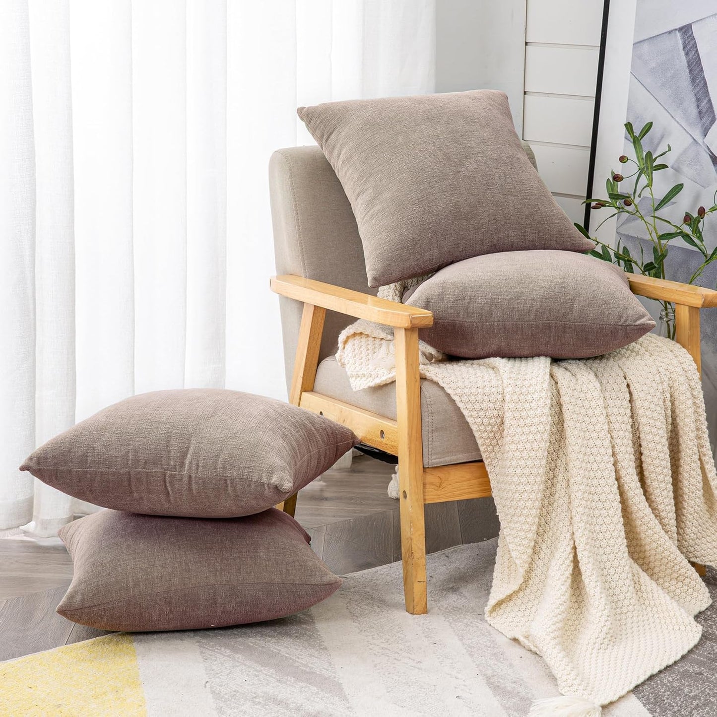 GAWAMAY Decorative Square Throw Pillow Covers 18"x18" Inch Set of 4, Super Soft Chenille Pillows Cover Fall Pillowcase for Living Room Bedroom Sofa Couch Cushion Cover Taupe Grey 45x45cm