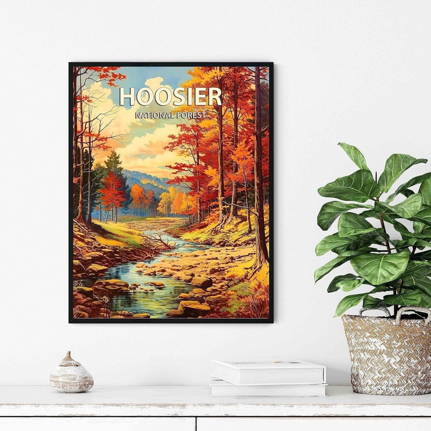 Hoosier National Forest Poster Art Print Retro Mountain Wall Art Poster Vintage Decor Nature Recreation Wilderness Wildlife Decoration, Outdoor Adventure Scenic Beauty Artwork. (Hoosier National