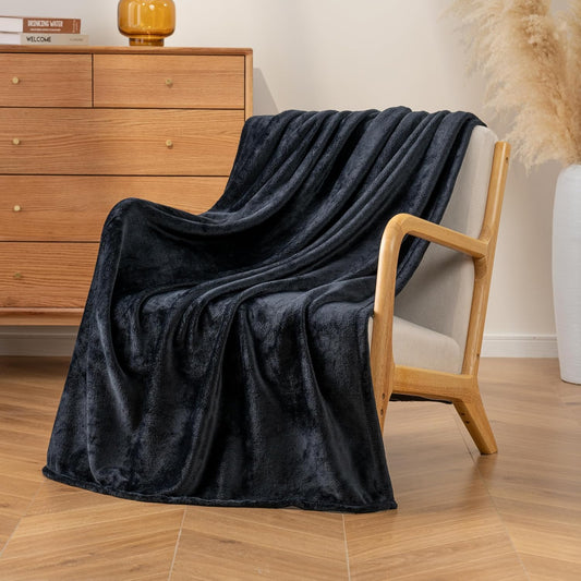 Luxury Fleece Warm Throw Blanket, Soft Lightweight Velvety Plush Throw for Couch and Bed, Cozy Comfy for All Seasons(Black, 50×70 Inches)