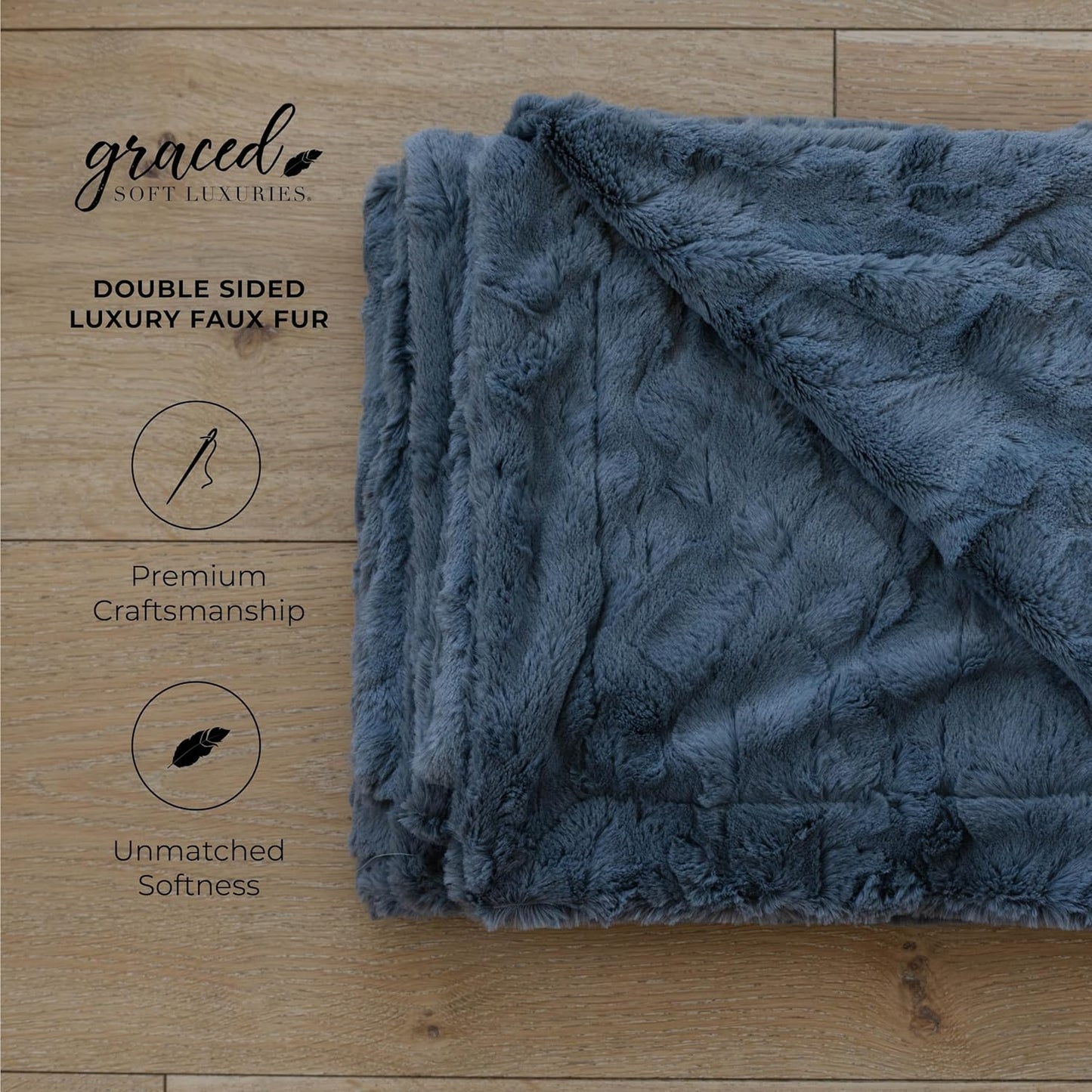 GRACED SOFT LUXURIES Throw Blanket Softest Warm Elegant Cuddly Cozy Comforting Faux Fur for Couch, Sofa, Bed, Chair, Living Room (Solid Gray, Large 50" x 60")
