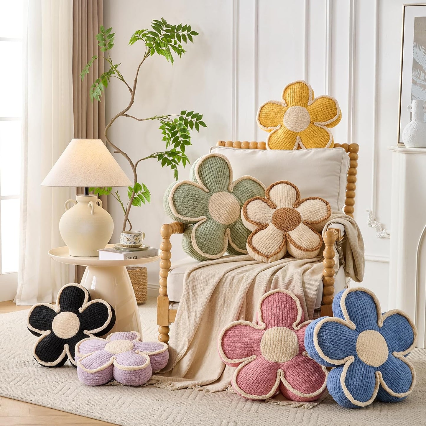 Flower Shaped Decorative Daisy Pillow - Soft Seat Cushion, 19.6"