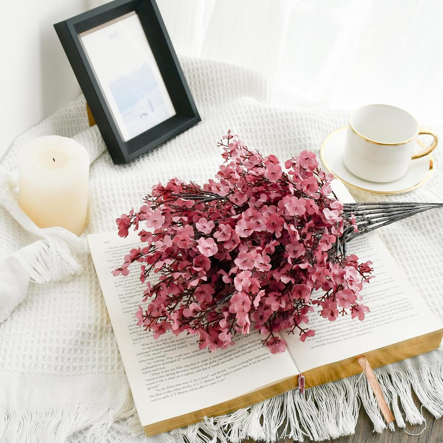 Mandy's Dusty Pink Artificial Baby’s Breath Flowers 6 Bundles Silk Gypsophila with Bendable Stems for Fall Centerpiece Wedding Decor and Table Arrangements