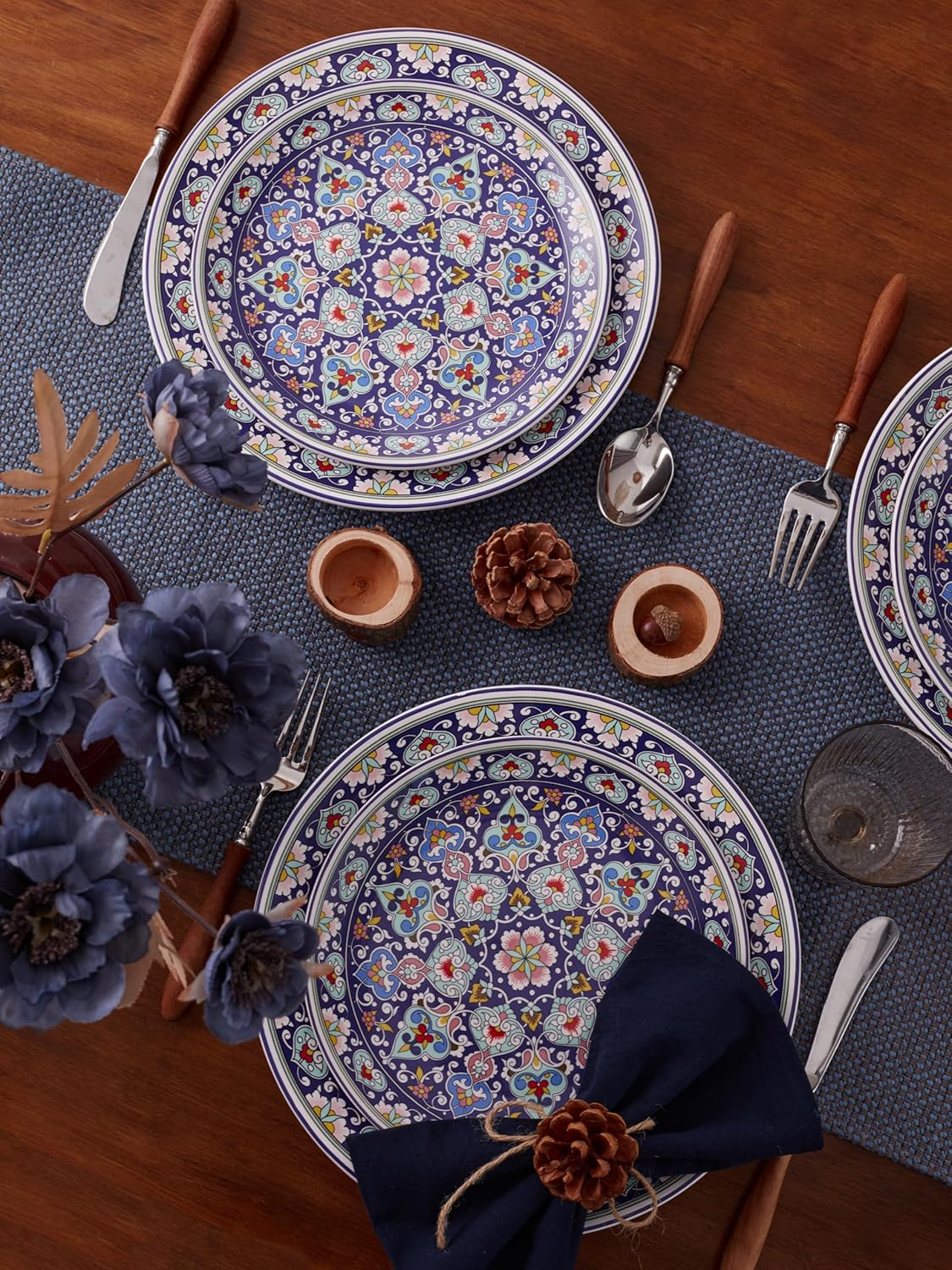 Bico Mandala Kaleidoscope Salad Plates Set of 4, 8.75 Inch Ceramic Dessert Plates for Salad, Appetizer, Side Dishes, Microwave and Dishwasher Safe, Gift for Housewarming and Thanksgiving