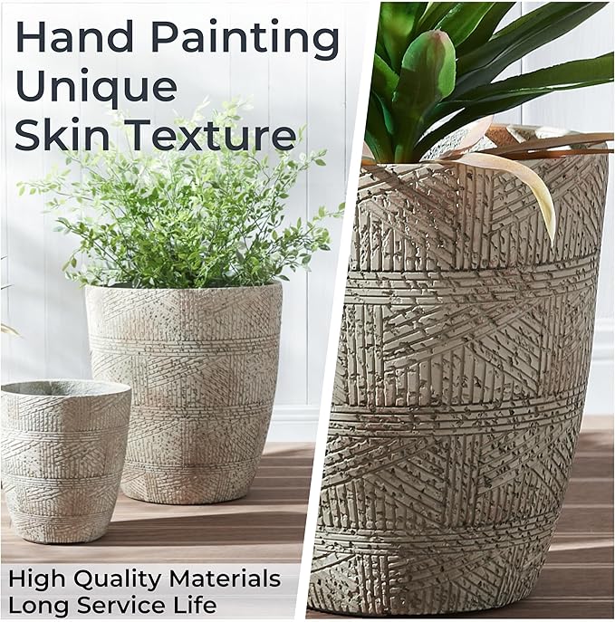 Wallowa 17.7"+13.8"+9.8" Dia Round Concrete Planter Set of 3, Large Indoor Outdoor Planter, Flower Pots with Drainage Holes and Sealing Plug for Garden, Patio, Home, Office Weathered Concrete Gray