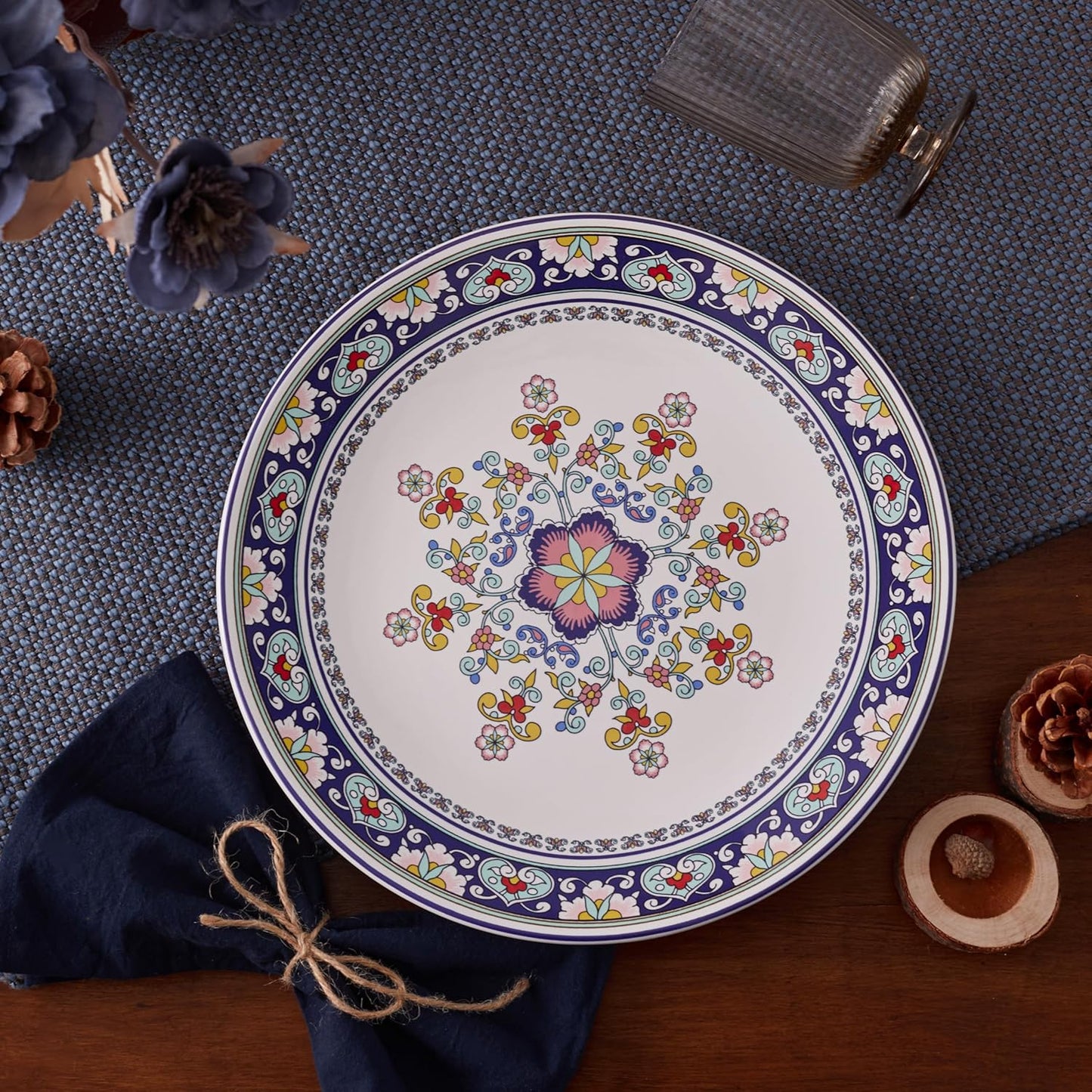 Bico Mandala Kaleidoscope Dinner Plates Set of 4, 11 Inch Large Ceramic Plates for Pasta, Steak, Stylish Serving Dishes, Microwave and Dishwasher Safe, Gift for Housewarming and Thanksgiving