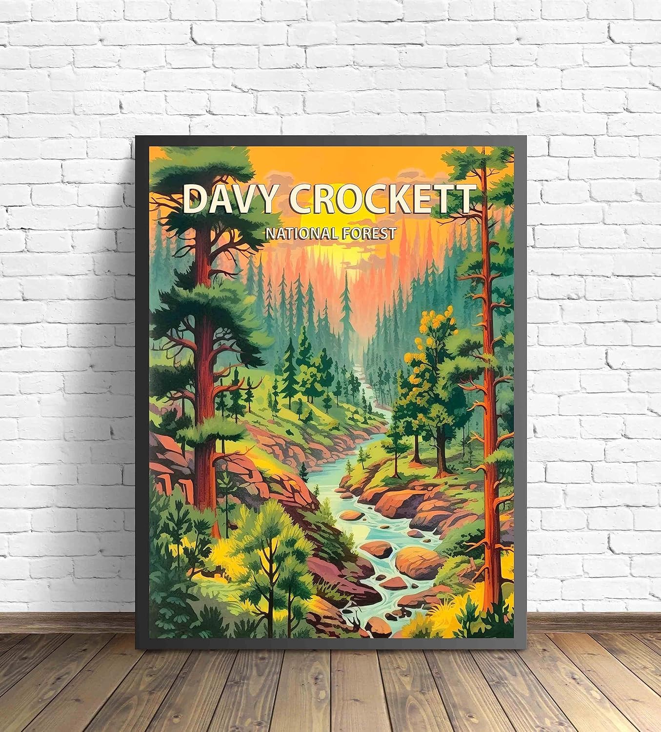Davy Crockett National Forest Poster Art Print Retro Mountain Wall Art Poster Vintage Decor Nature Recreation Wilderness Wildlife Decoration, Outdoor Adventure Scenic Beauty Artwork. (Davy Crockett