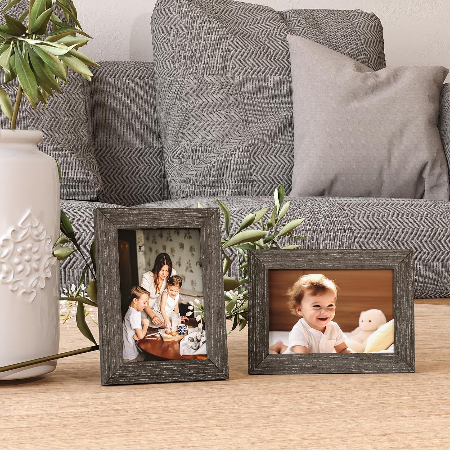 KINLINK 3.5x5 Picture Frame Ash Black, Solid Wood Frames with Plexiglass for Table Top and Wall Mounting, Photo Frames for Horizontal or Vertical Display, 4 Pack