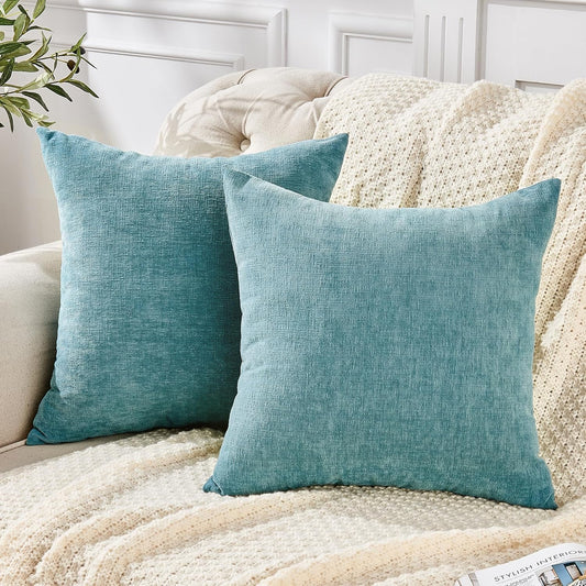 GAWAMAY Decorative Square Throw Pillow Covers 22"x22" Inch Set of 2, Super Soft Chenille Pillows Farmhouse Fall Pillowcase for Living Room Bedroom Sofa Couch Cushion Cover Smoke Blue 55x55cm