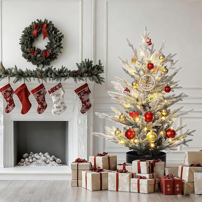 3 Ft Pre-Lit Christmas Tree, Artificial Christmas Trees with Lighting, Xmas Trees with Lights, Christmas Decoration for Home, Office, Easy Assembly