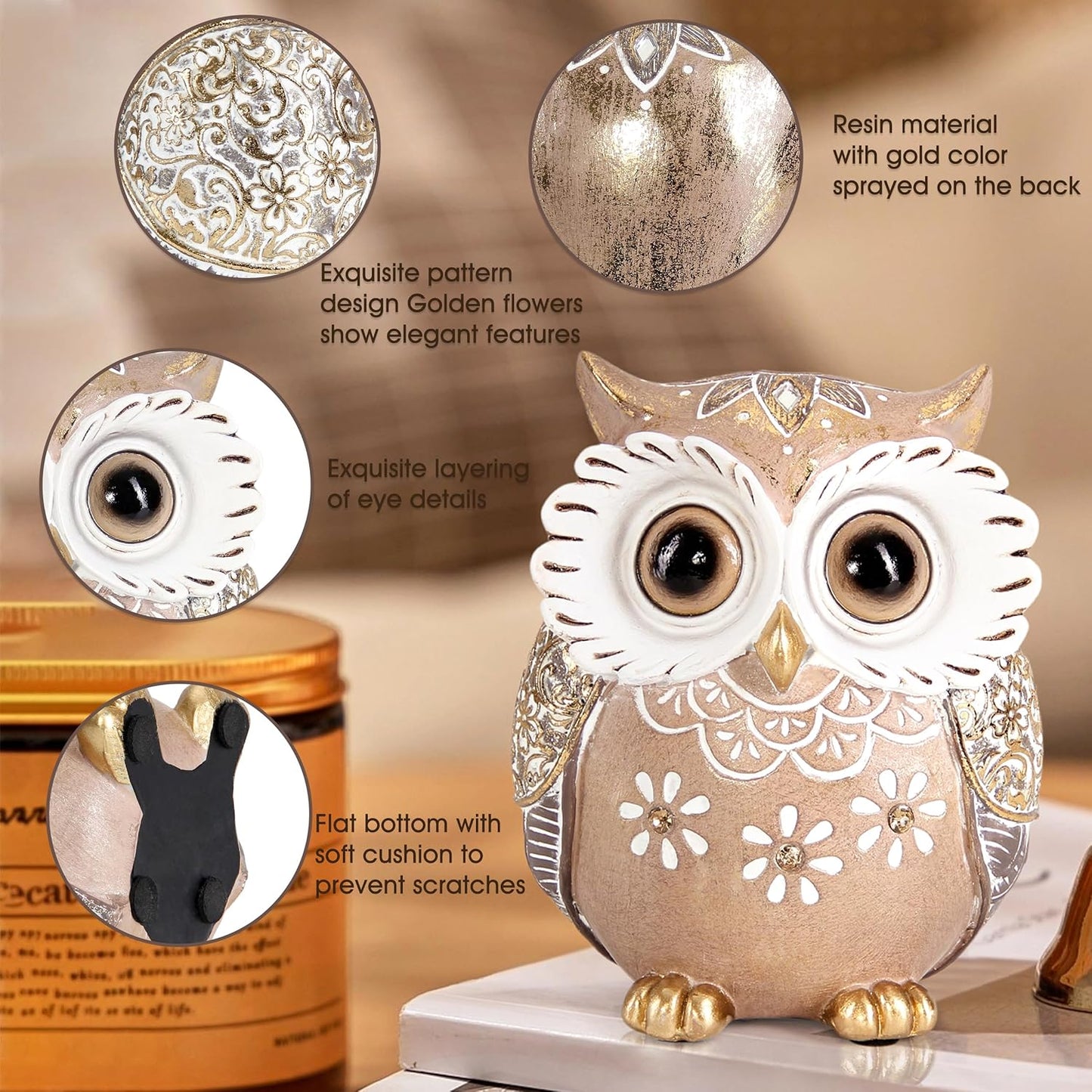 Leekung Owl Figurine Home Decor,Owl Statues and Sculptures for Shelf Decor Accents,Boho Owls Decorations for Bookshelf Bedroom Living Room Office Table Decor,Animal Gifts for Bird Lovers Women