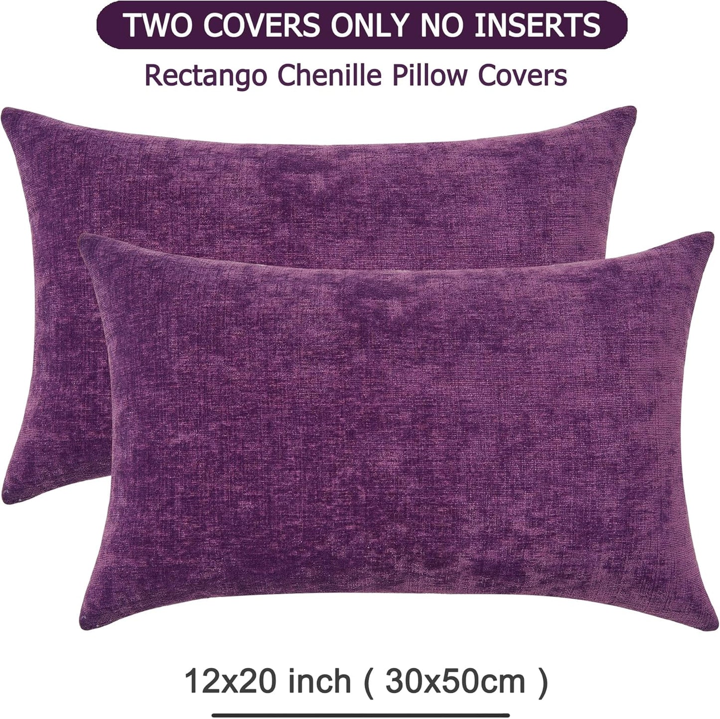 GAWAMAY Lumbar Pillow Decorative Rectangle Throw Pillow Covers 12"x20" Inch Set of 2, Super Soft Chenille Fall Pillowcase for Living Room Bedroom Sofa Couch Cushion Cover Purple 30x50cm (ONLY Covers)