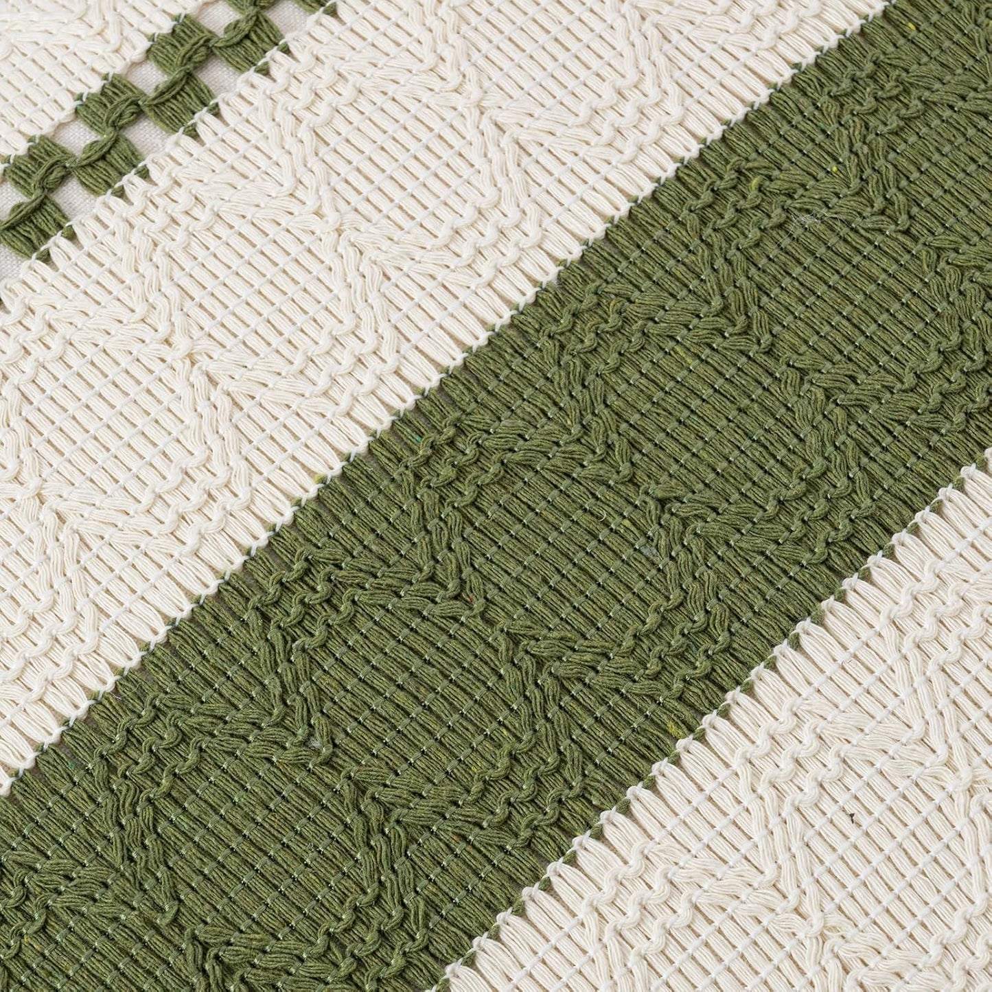 Fancy Homi Set of 1 Boho Moss Green Decorative Throw Pillow Cover 20x20 Inch for Couch Bed Sofa, Aesthetic Modern Organic Farmhouse Home Decor, Soft Cotton Cute Accent Macrame Woven Cushion Case