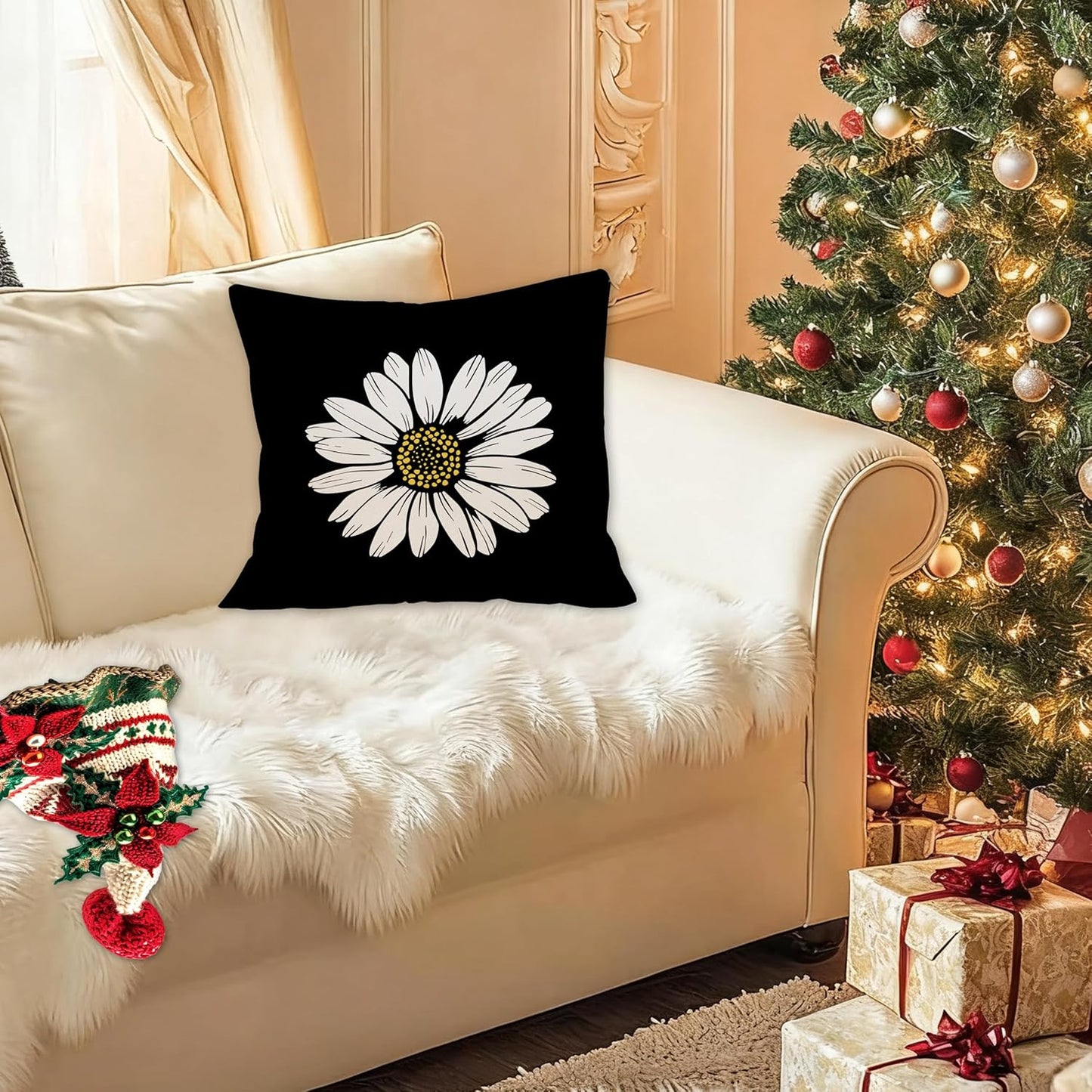 Daisy Floral Pillow Covers 18x18 Double-Sided, Daisy Flowers Wildflower Pillow Covers for Couch Bed Living Room Bedroom, Daisy Decor, Spring Summer Floral Room Decor