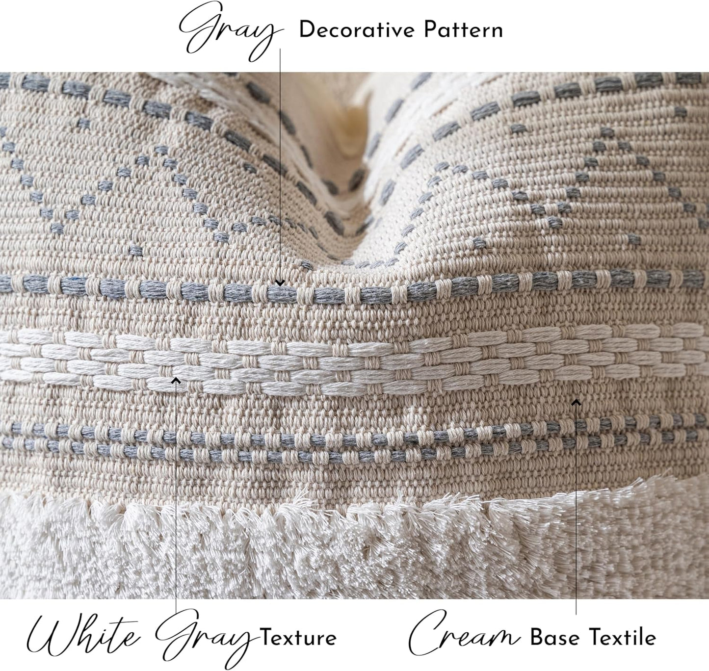 BlissBlush Gray Decorative Lumbar Throw Pillow Cover 14x36 Boho Long Cushion for Bed Neutral White Accent Farmhouse Pillowcase for Bedroom Living Room Couch Sofa Home Décor (Cover ONLY, Pack of 1)