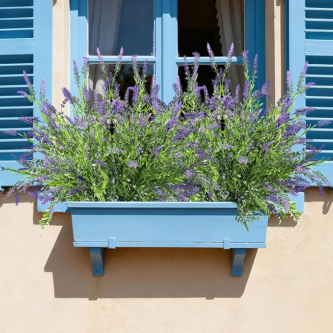 2 Bundles Artificial Lavender Flower Artificial Greenery Stems Fake Lavender Flower Plant Real Touch Silk Faux Plants Branches for Indoor Porch Patio Greenery Farmhouse Garden Office Decor (Type 1)