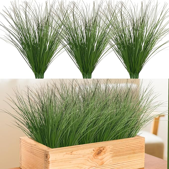24PCS Realistic Minimalist Artificial Grass, Green, 17 inches, Plastic, Perfect for Indoor and Outdoor Decoration