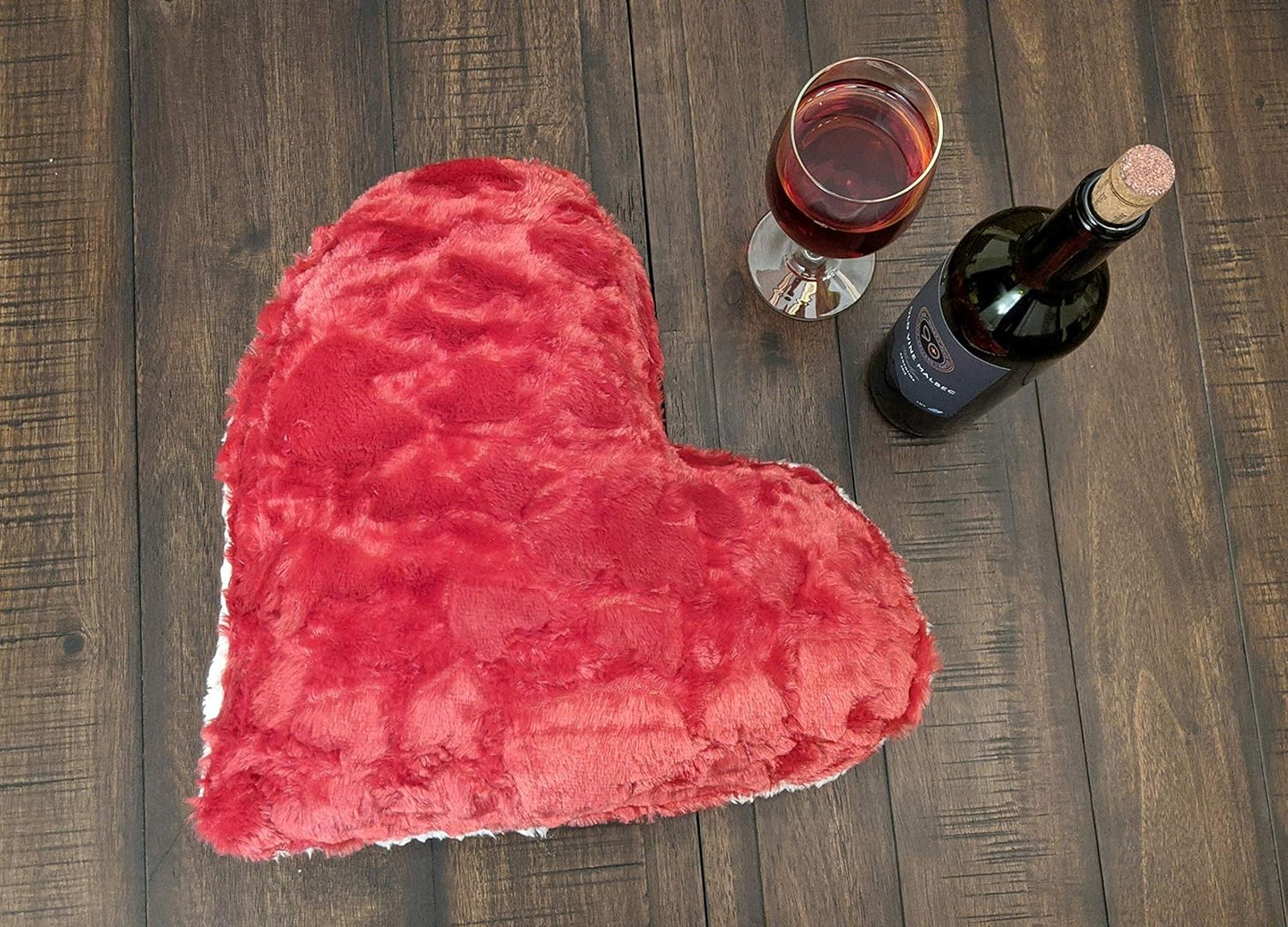 DaDa Bedding Dreamy Red Heart Faux Fur Throw Pillow - Valentine Luxury Hearts in Love Stuffed Cushion with Sewn Insert - Cute Romantic Gift Super Soft Faux Fur White Sherpa Backside - 16” x 14”