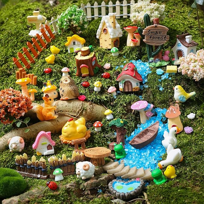 118 PCS Mini Fairy Garden Accessories Kit Cute Miniature Garden Decorations Set Tiny Figurines for DIY Micro Landscape Terrarium Dollhouse Succulent Craft Decor Potted Horticulture Ornaments