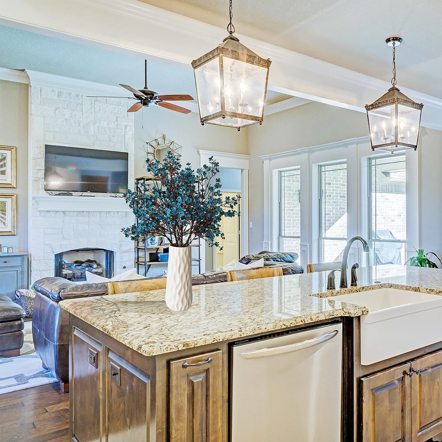 Mandy's Teal Artificial Baby’s Breath Flowers 6 Bundles Silk Gypsophila with Bendable Stems for Fall Centerpiece Wedding Decor and Table Arrangements