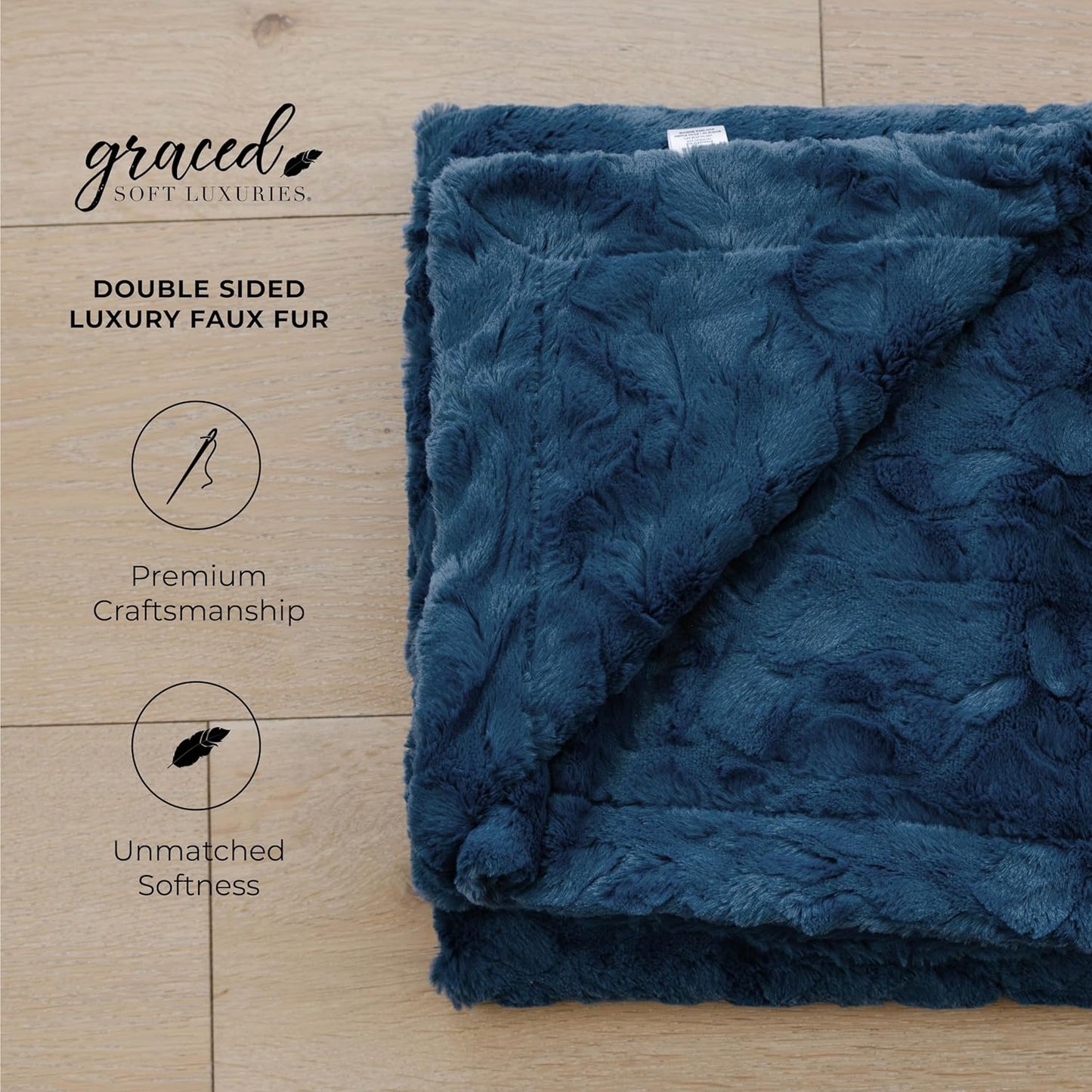 GRACED SOFT LUXURIES Throw Blanket Oversized Warm Cozy Comfy Cuddly Elegant Softest Faux Fur for Home, Couch, Bed, Sofa, Chair, Travel (XL 60" x 80", Blue)