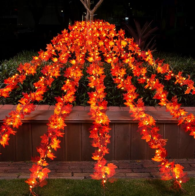 Thanksgiving Fall Decorations for Home Maple Leaf String Lights, 9.16FT Fall Leaves Garland with Lights 50 Bulbs Lighted Fall Garland Lights for Halloween Fall Decor Outdoor Thanksgiving Mantle