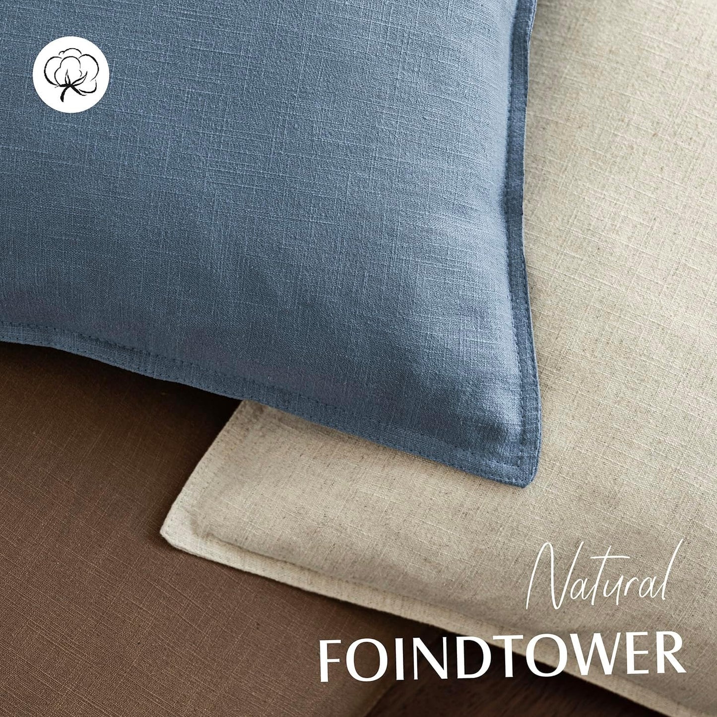 Foindtower Set of 2, Decorative Linen Soild Throw Pillow Covers Soft Accent Euro Cushion Case Boho Farmhouse Neutral Pillowcase for Couch Sofa Bedroom Living Room Home Decor 26 x 26 Inch Misty Blue