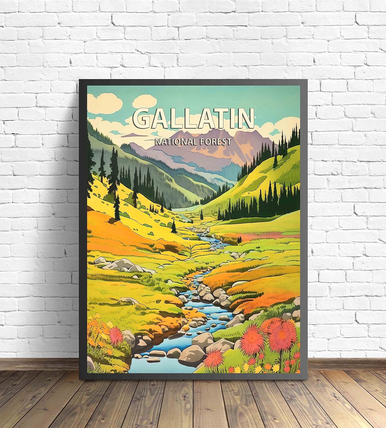 Gallatin National Forest Poster Art Print Retro Mountain Wall Art Poster Vintage Decor Nature Recreation Wilderness Wildlife Decoration, Outdoor Adventure Scenic Beauty Artwork. (Gallatin National
