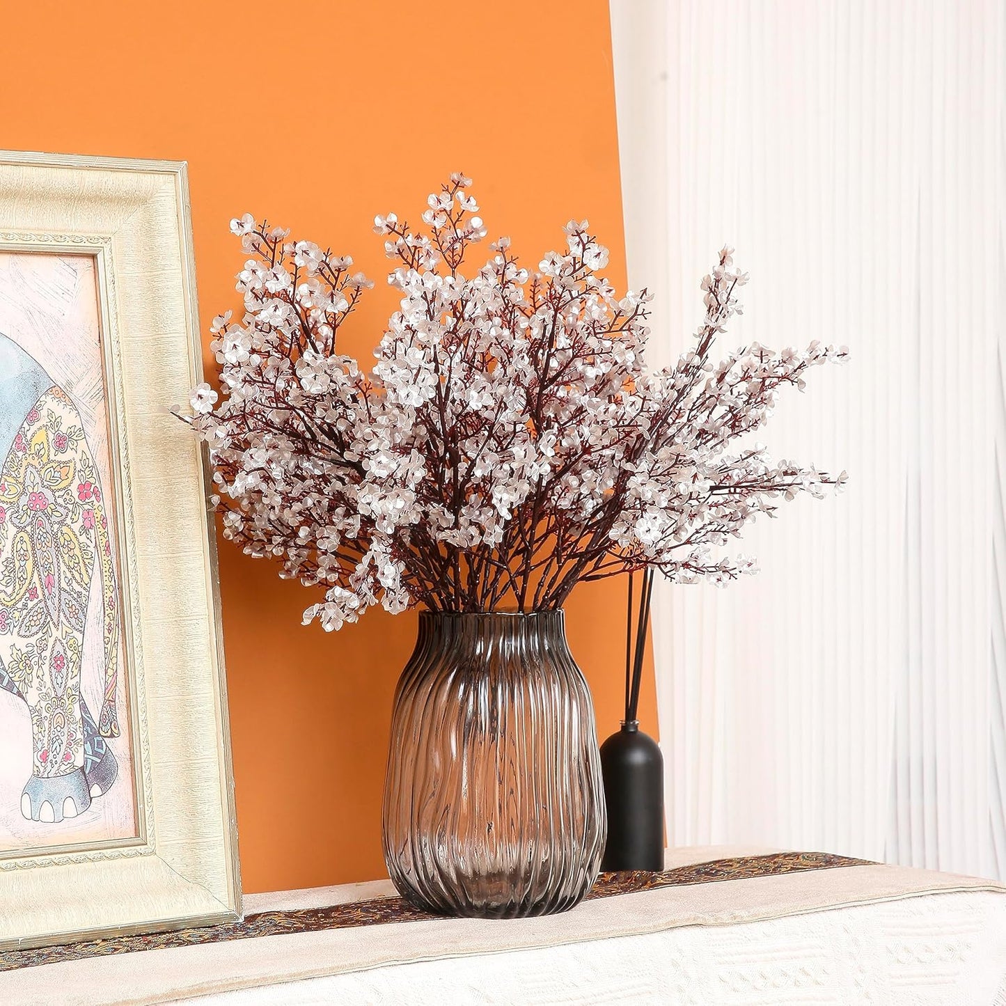 JAKY-Global Babys Breath Fabric Cloth Artificial Flowers 6 Bundle European Fake Silk Plants Decor Wedding Party Decoration Bouquets Real Touch DIY Home Garden (Silver 6pcs)