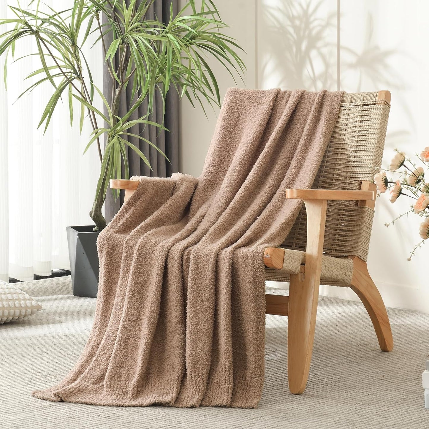 Knit Throw Blanket Super Soft Warm Blanket for Couch Lightweight Fluffy Blanket for Bed Sofa 50x60 Inches Dusty Rose