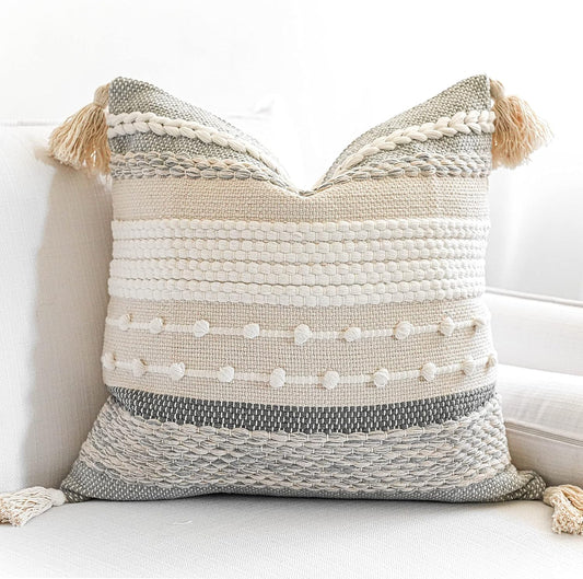 BlissBlush Gray Boho Throw Pillow Cover 18x18 Grey Decorative Accent Pillow for Couch Square Woven Textured Pillowcase Modern Farmhouse Pillow for Bed Bohemian Pillow Cover (Pack of 1)