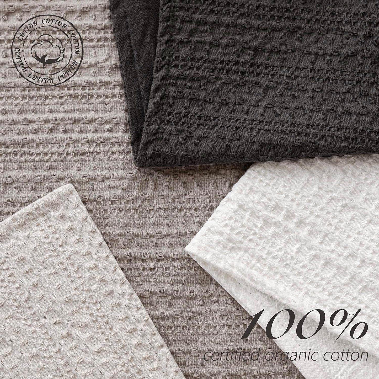 Foindtower Set of 2 Decorative Cotton Waffle Weave Throw Pillow Covers Euro Shams Cushion Covers Accent European Pillowcase for Bed Couch Sofa Bedroom Living Room Home Decor 22×22 Inch Dark Grey