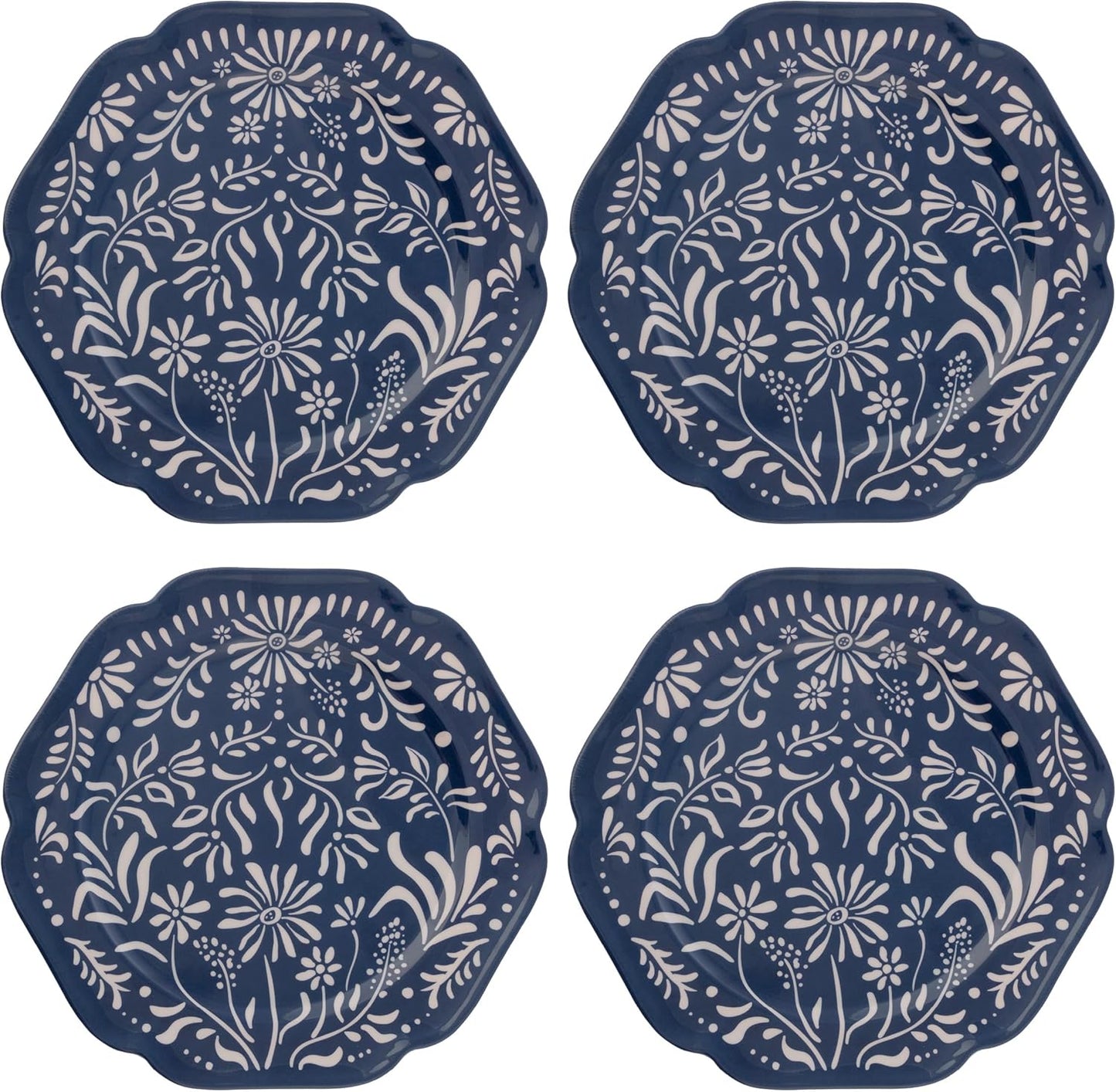 Karma, 10.75 inches Melamine Dinner Plates Set of 4, Reusable Dishwasher Safe Plates for Outdoor and Indoor, Mykonos