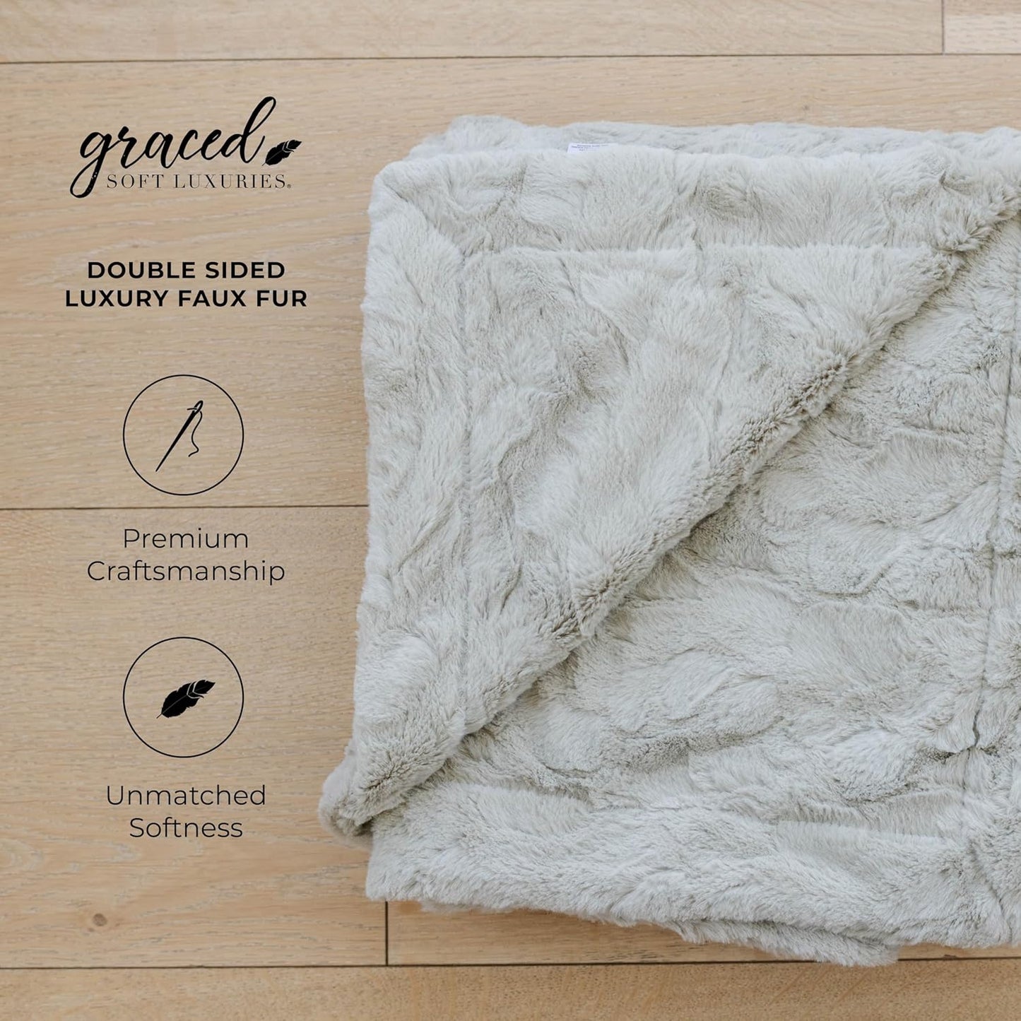 GRACED SOFT LUXURIES Feather Extra Large Faux Fur Throw Blanket | Ultra Soft & Fluffy 60x80 inches | Cozy, Thick & Warm | Perfect for Bed, Couch, and Lounging for Kids & Adults | Feather Gray