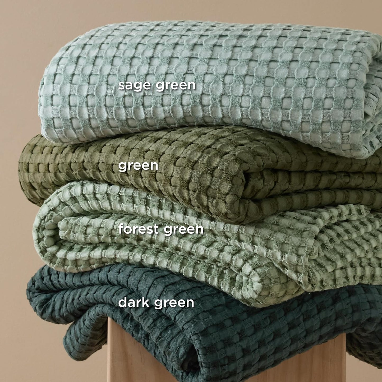Bedsure Cooling Cotton Waffle Queen Size Blanket - Lightweight Breathable Blanket of Rayon Derived from Bamboo for Hot Sleepers, Luxury Throws for Bed, Couch and Sofa, Green, 90x90 Inches