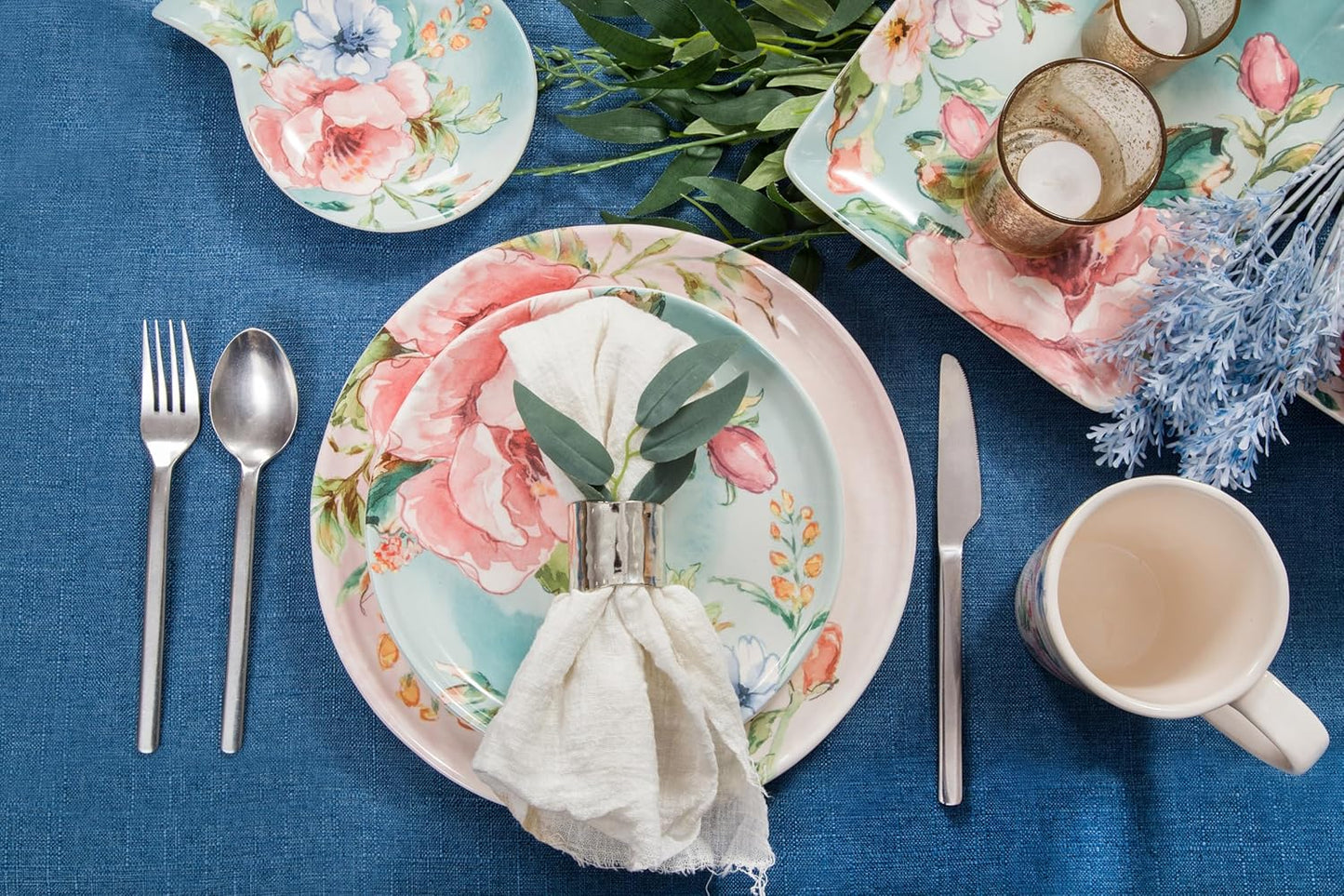 Bico Margret's Garden Dinner Plates Set of 4, 11 Inch Large Ceramic Plates for Pasta, Steak, Stylish Serving Dishes, Microwave and Dishwasher Safe, Gift for Housewarming and Thanksgiving