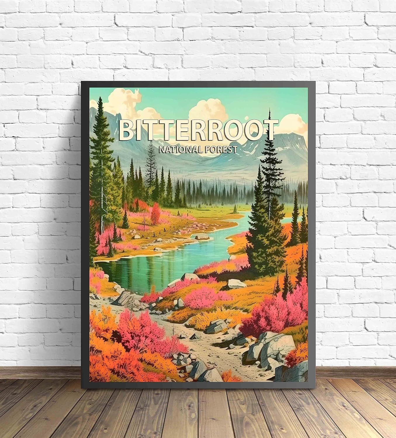 Bitterroot National Forest Poster Art Print Retro Mountain Wall Art Poster Vintage Decor Nature Recreation Wilderness Wildlife Decoration, Outdoor Adventure Scenic Beauty Artwork. (Bitterroot National