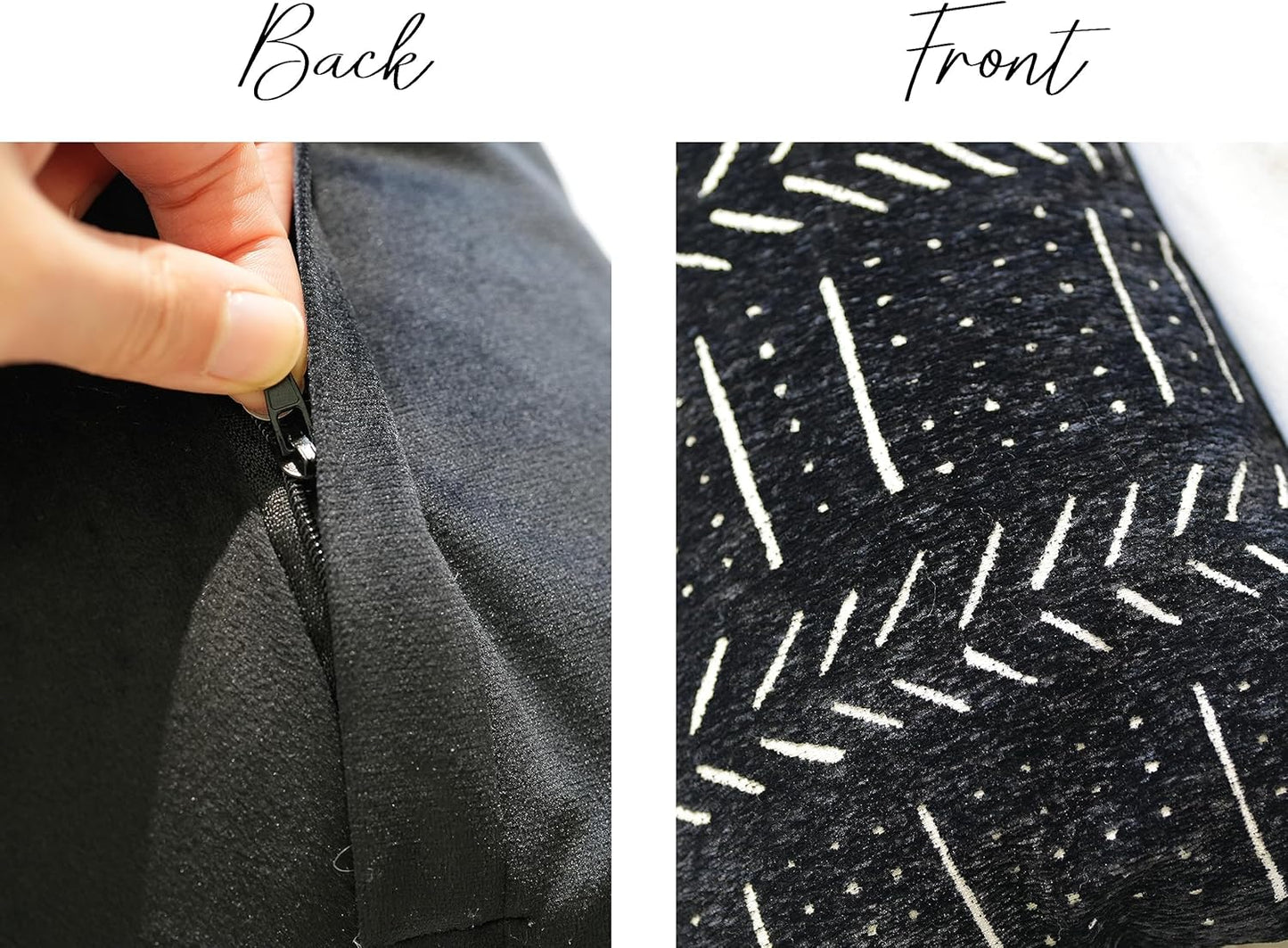 BLISSBLUSH Black Decorative Lumbar Pillow Cover 14X36, Boho Lumbar Throw Pillow For Bed, Long Decorative Pillow Case, Modern Accent Throw Pillow, 14 x 36 Textured Lumbar Pillow Decorative (COVER ONLY)