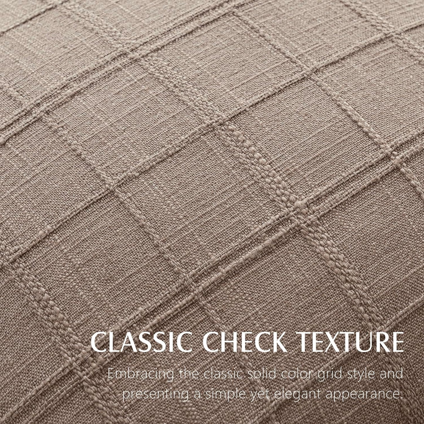 Foindtower Set of 2 Decorative Linen Check Throw Pillow Covers Neutral Farmhouse Vintage Cushion Covers Modern Boho Home Decor for Sofa Chair Couch Bedroom Living Room,22×22 Inch,Tan Taupe