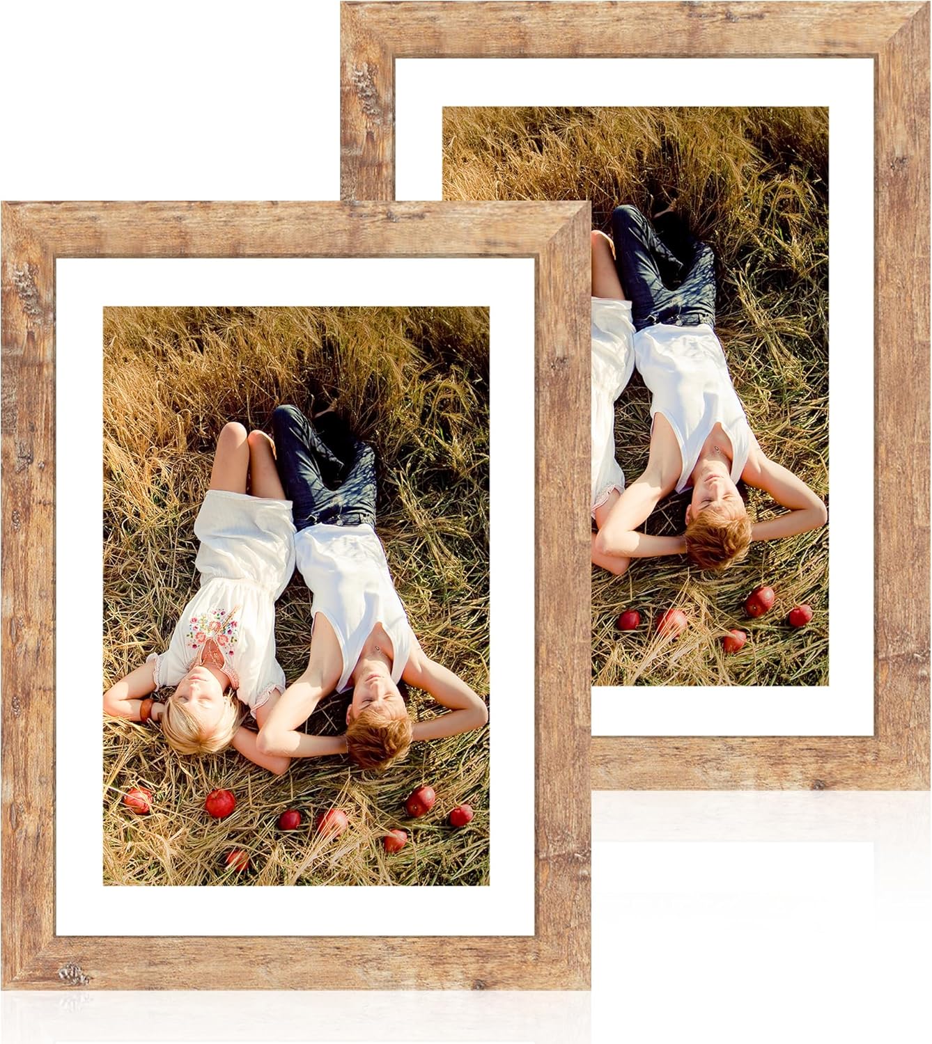 iRahmen 10x14 Picture Frame Set of 2 with Tempered Glass, Rustic Brown Wood Frames Display 8x12 Picture with Mat or 10 x 14 Without Mat for Horizontal or Vertical Wall Mounting