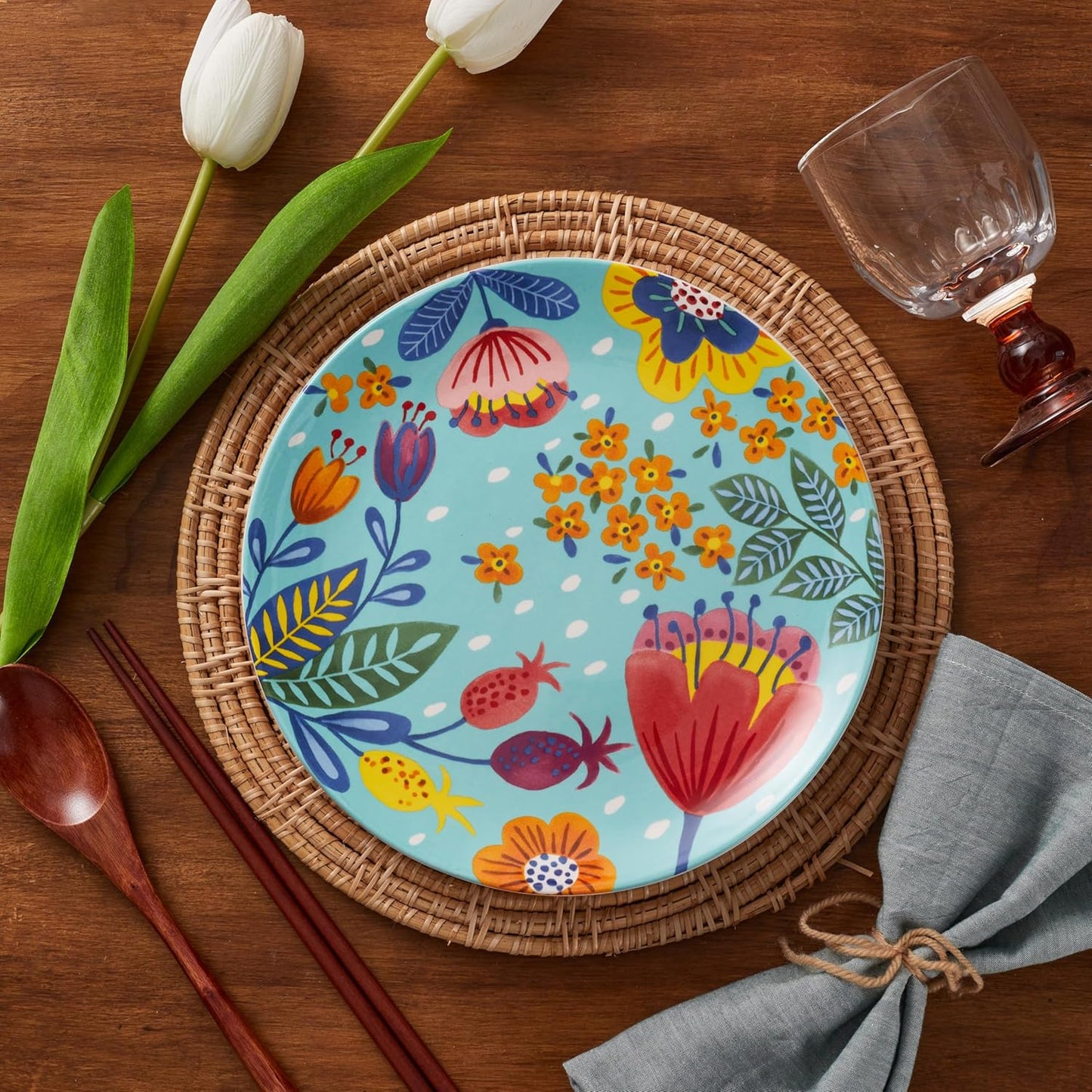 Bico Alice in Dreamland Salad Plates Set of 4, 8.75 Inch Ceramic Dessert Plates for Salad, Appetizer, Side Dishes, Microwave and Dishwasher Safe, Gift for Housewarming and Thanksgiving