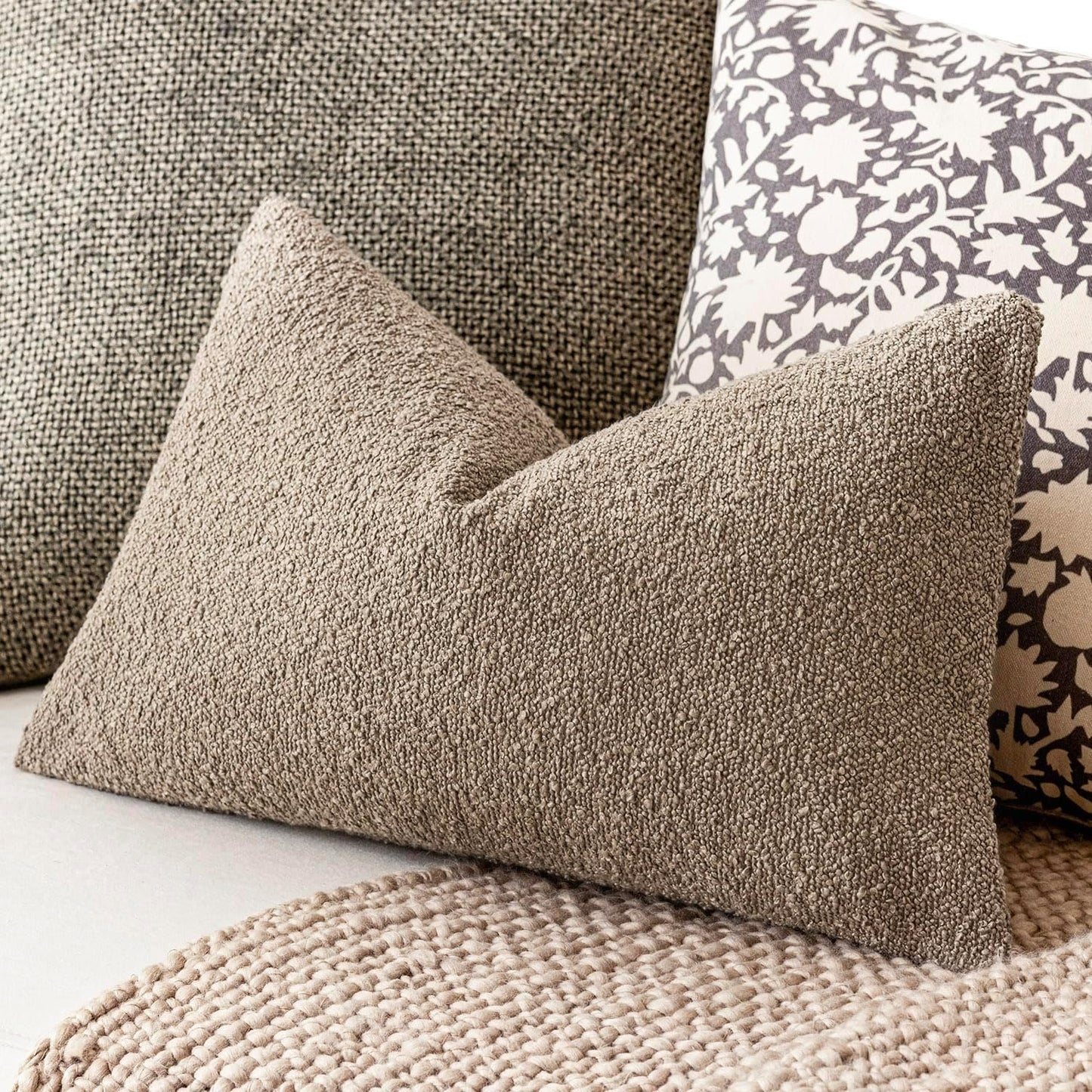 Foindtower Decorative Textured Boucle Throw Pillow Covers Accent Solid Lumbar Pillow Cases Neutral Cozy Couch Cushion Case for Chair Sofa Bedroom Living Room Home Decor 12x20 Inch,1PC,Light Khaki Tan