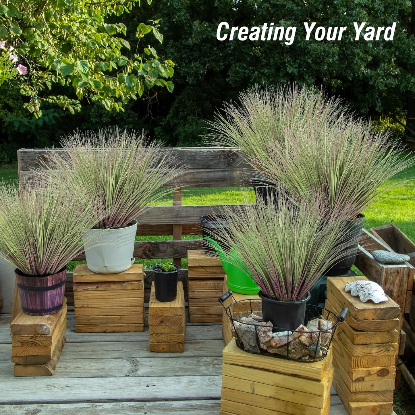 Fake Grass Artificial Grass Greenery Stems Fall Flowers Artificial Shrubs Wheat Grass Greenery Home Decor Artificial Plants Ornamental Grass Outdoor Fake Grass Leaves(24pcs) Purple-Green