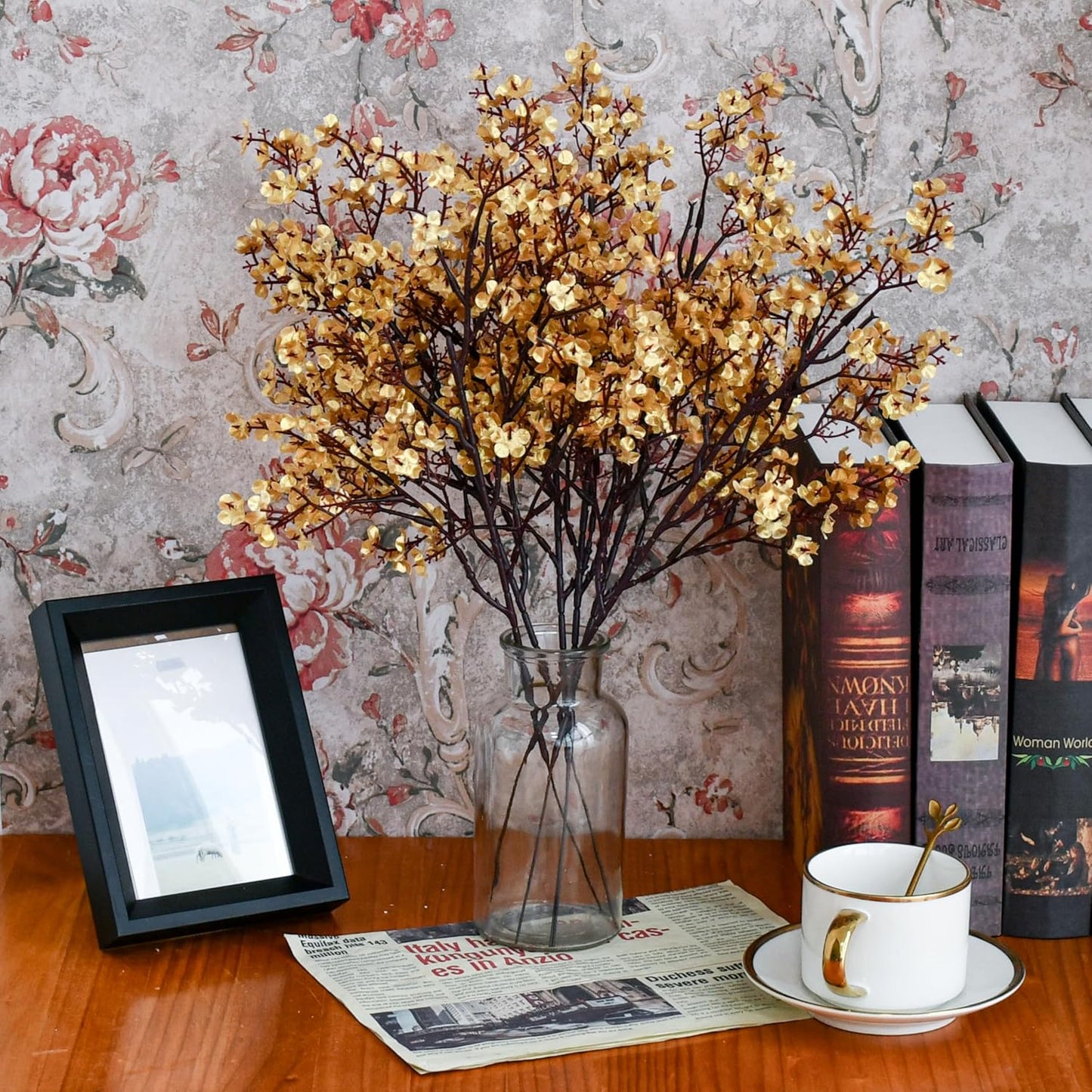 Mandy's Gold Artificial Baby’s Breath Flowers 15 Bundles Silk Gypsophila with Bendable Stems for Fall Centerpiece Wedding Decor and Table Arrangements